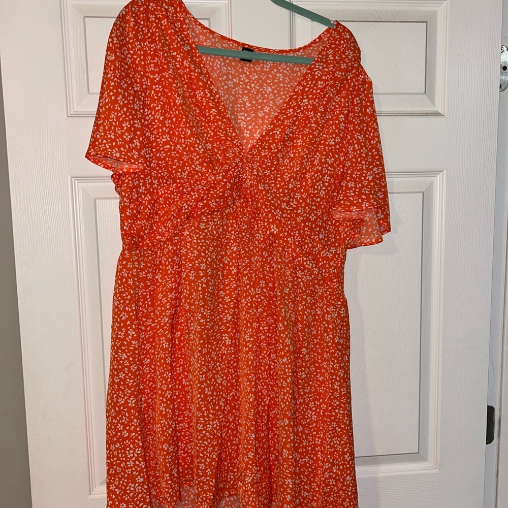 SHEIN Orange V-Neck Flutter Sleeve Mini Dress